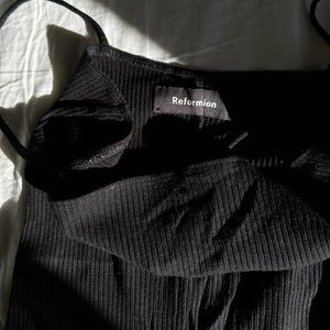 REFORMATION BLACK SPAGHETTI BODYSUIT